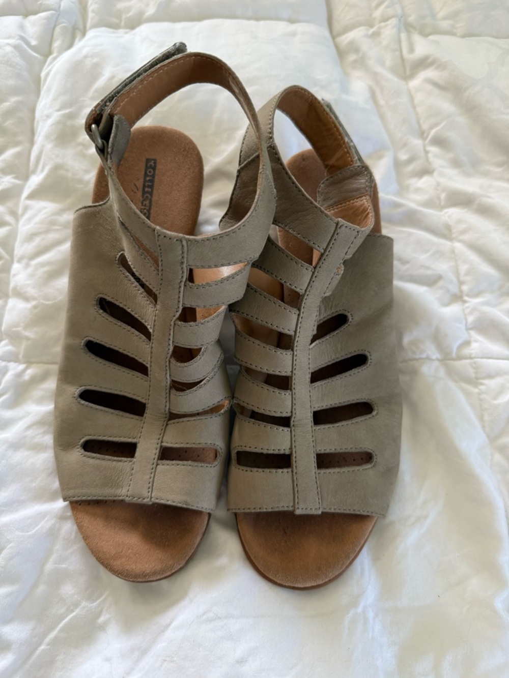 Clarks Taupe Cutout Nubuck Slingback Sandals